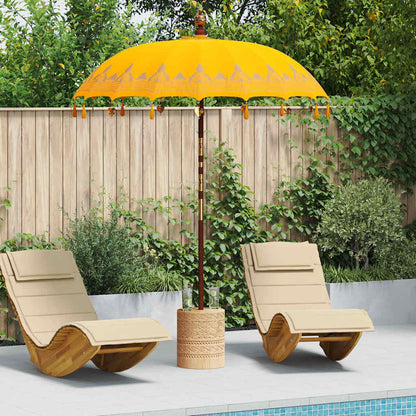 Balinese Parasol with Base Yellow 185 x 185 x 260 cm Ø 180-190 cm with natural base