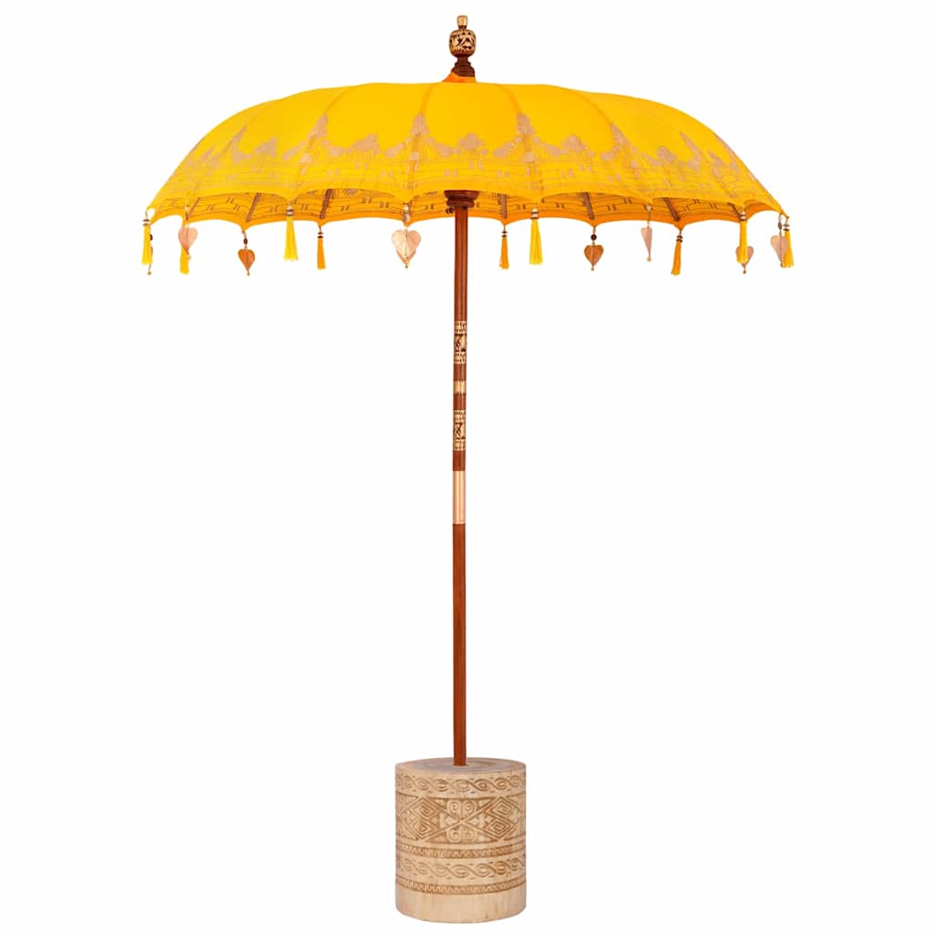 Balinese Parasol with Base Yellow 185 x 185 x 260 cm Ø 180-190 cm with natural base