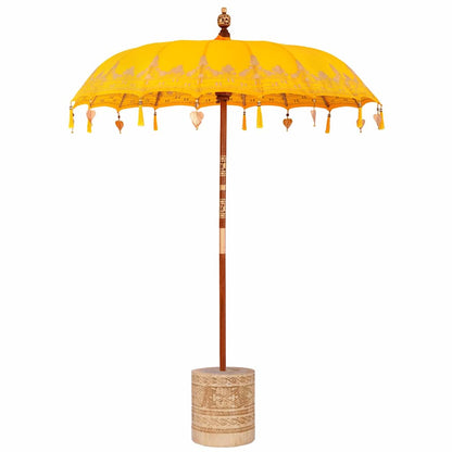 Balinese Parasol with Base Yellow 185 x 185 x 260 cm Ø 180-190 cm with natural base