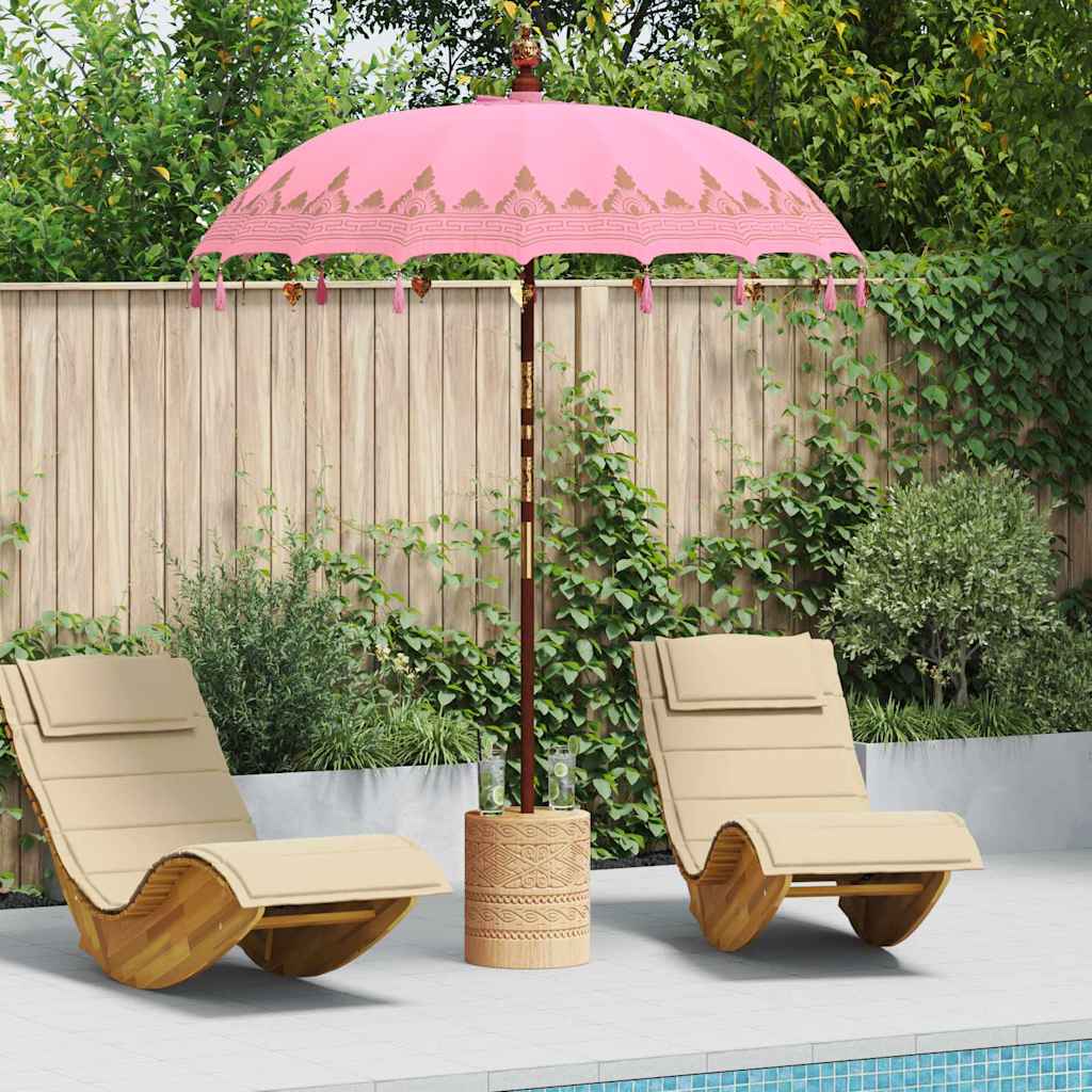 vidaXL Balinese Parasol with Base Ø 180-190 cm Pink 1