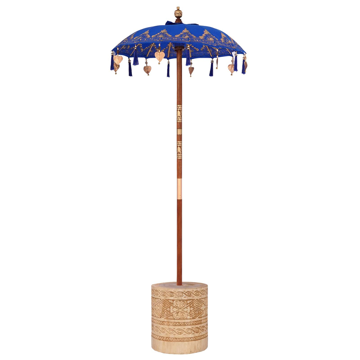 Balinese Parasol with Base Blue 95 x 95 x 260 cm with natural base