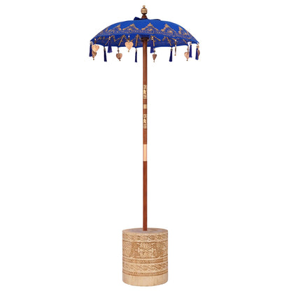 Balinese Parasol with Base Blue 95 x 95 x 260 cm with natural base