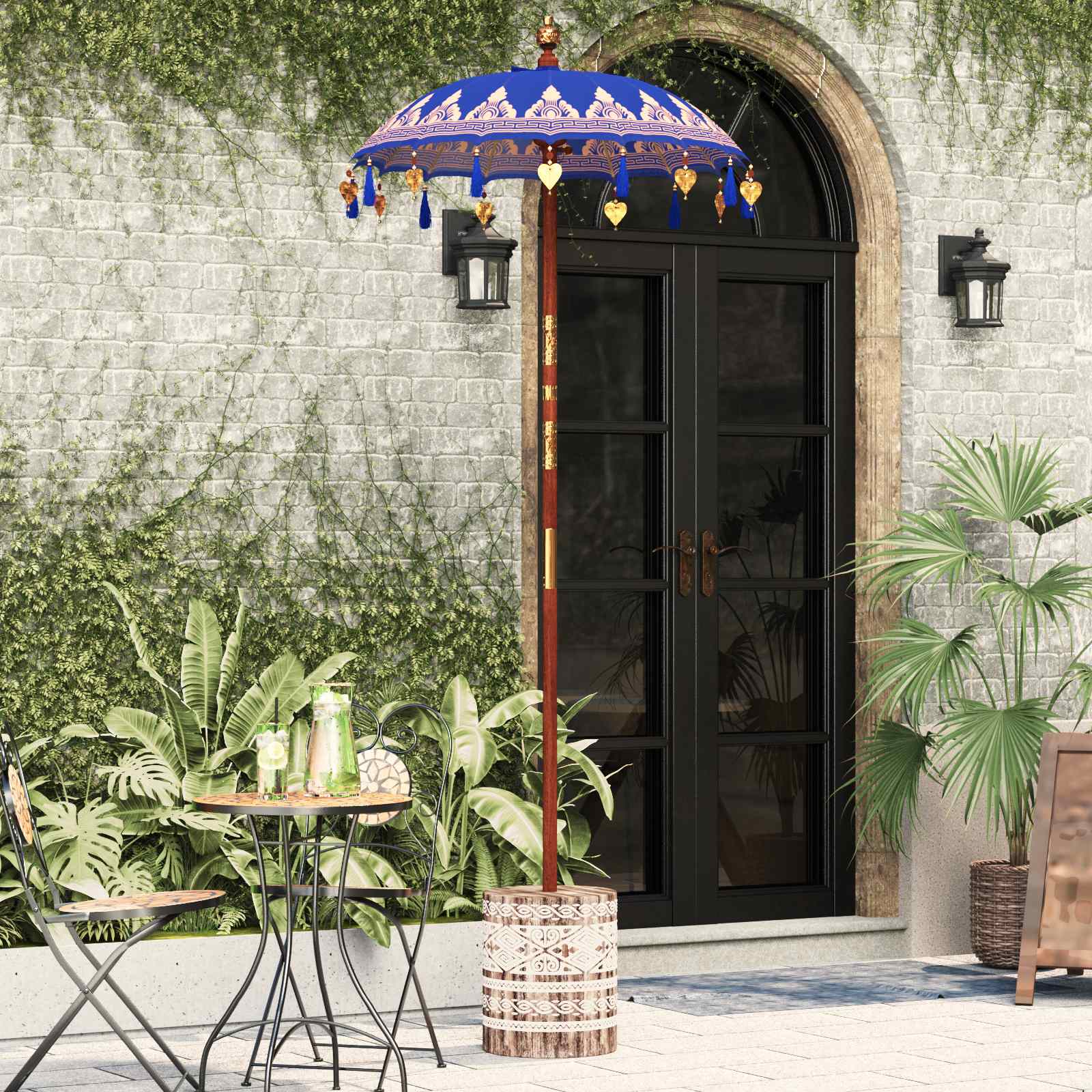 vidaXL Balinese Parasol with Base Blue 95 x 95 x 260 cm 3