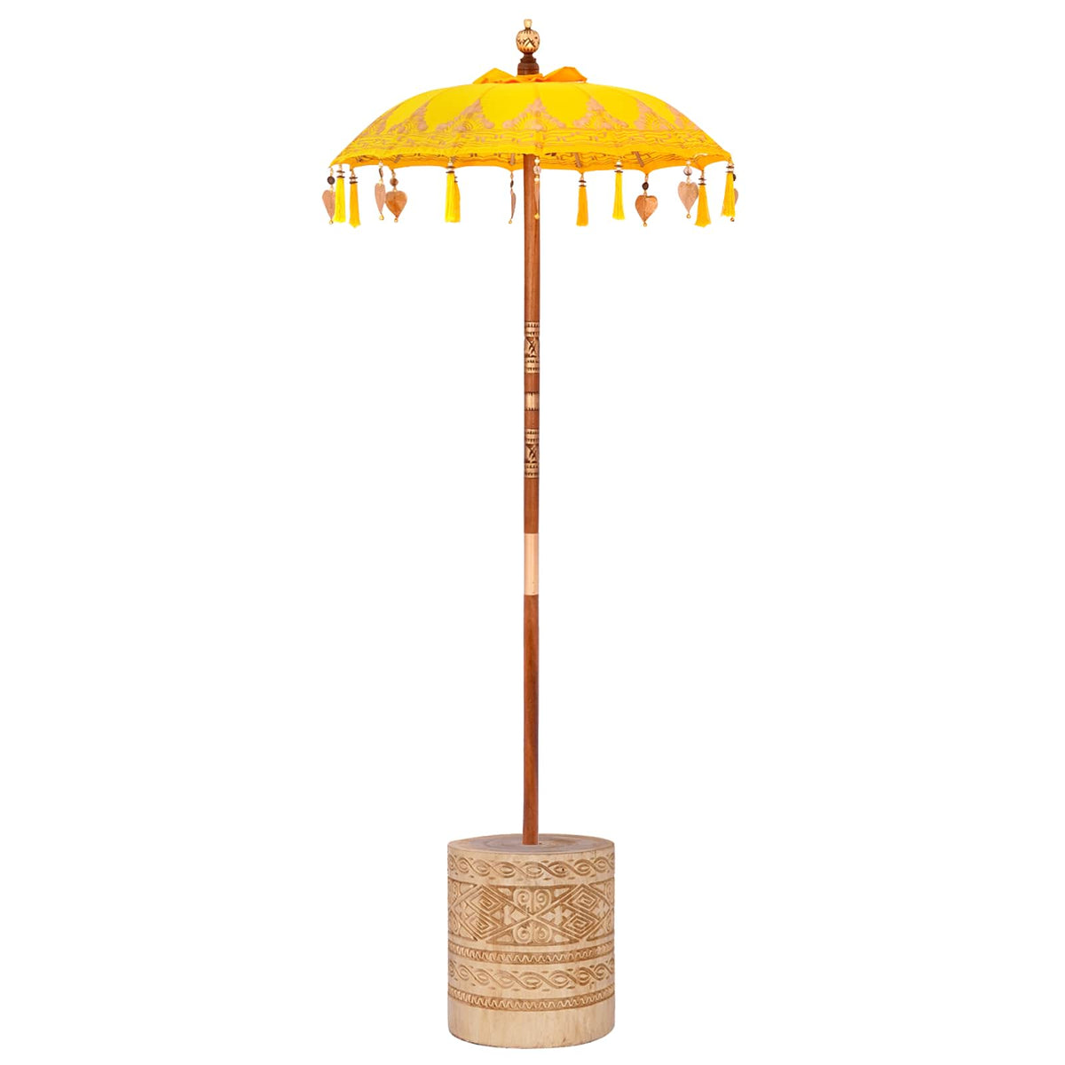 Balinese Parasol with Base Yellow 95 x 95 x 260 cm with natural base