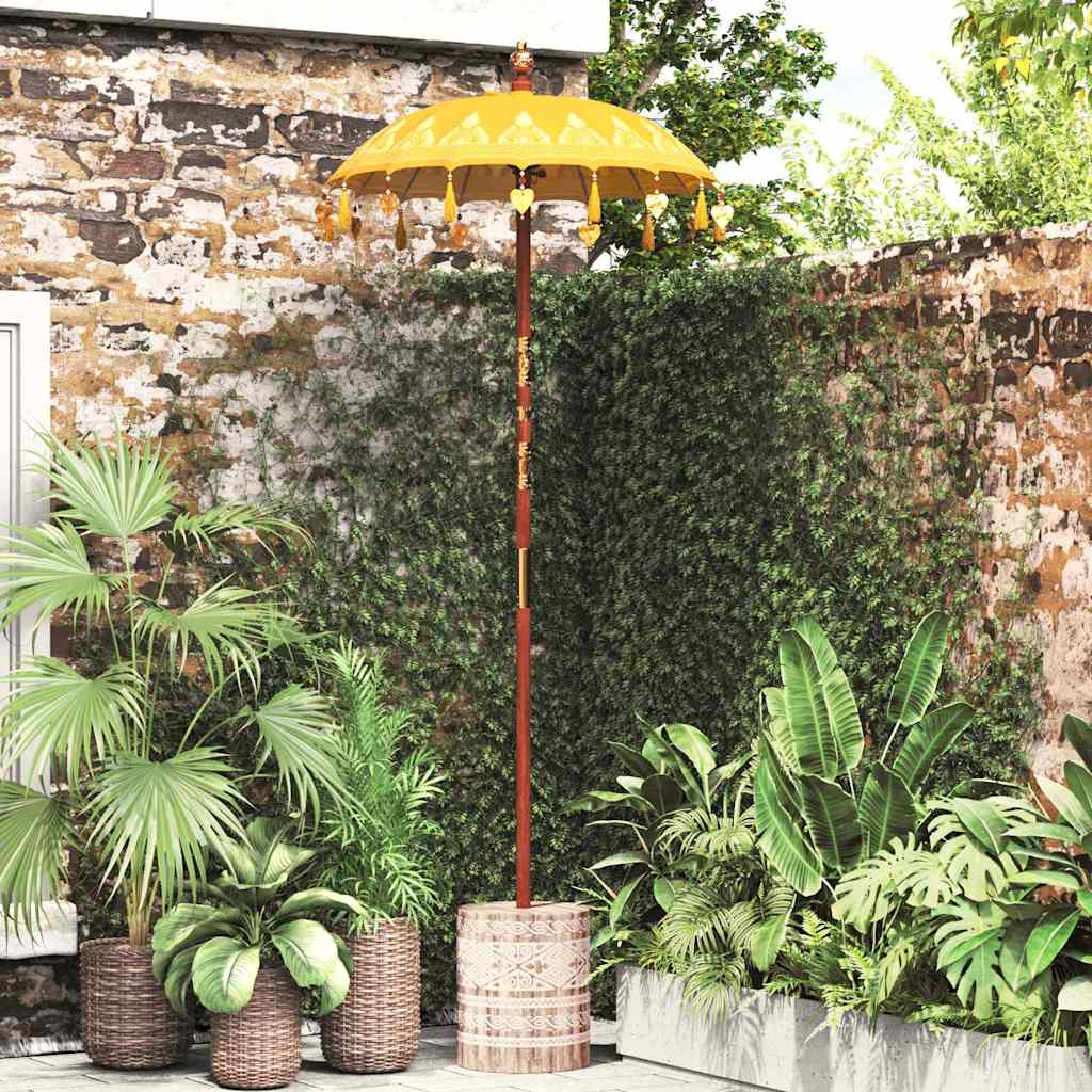 vidaXL Balinese Parasol with Base Yellow 95 x 95 x 260 cm 1