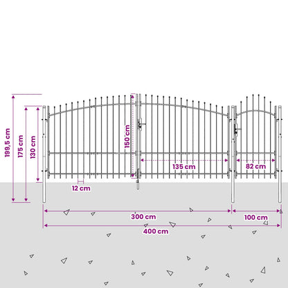 vidaXL Garden Gate WOERDEN 150 x 400 cm Lockable Steel Grey 3