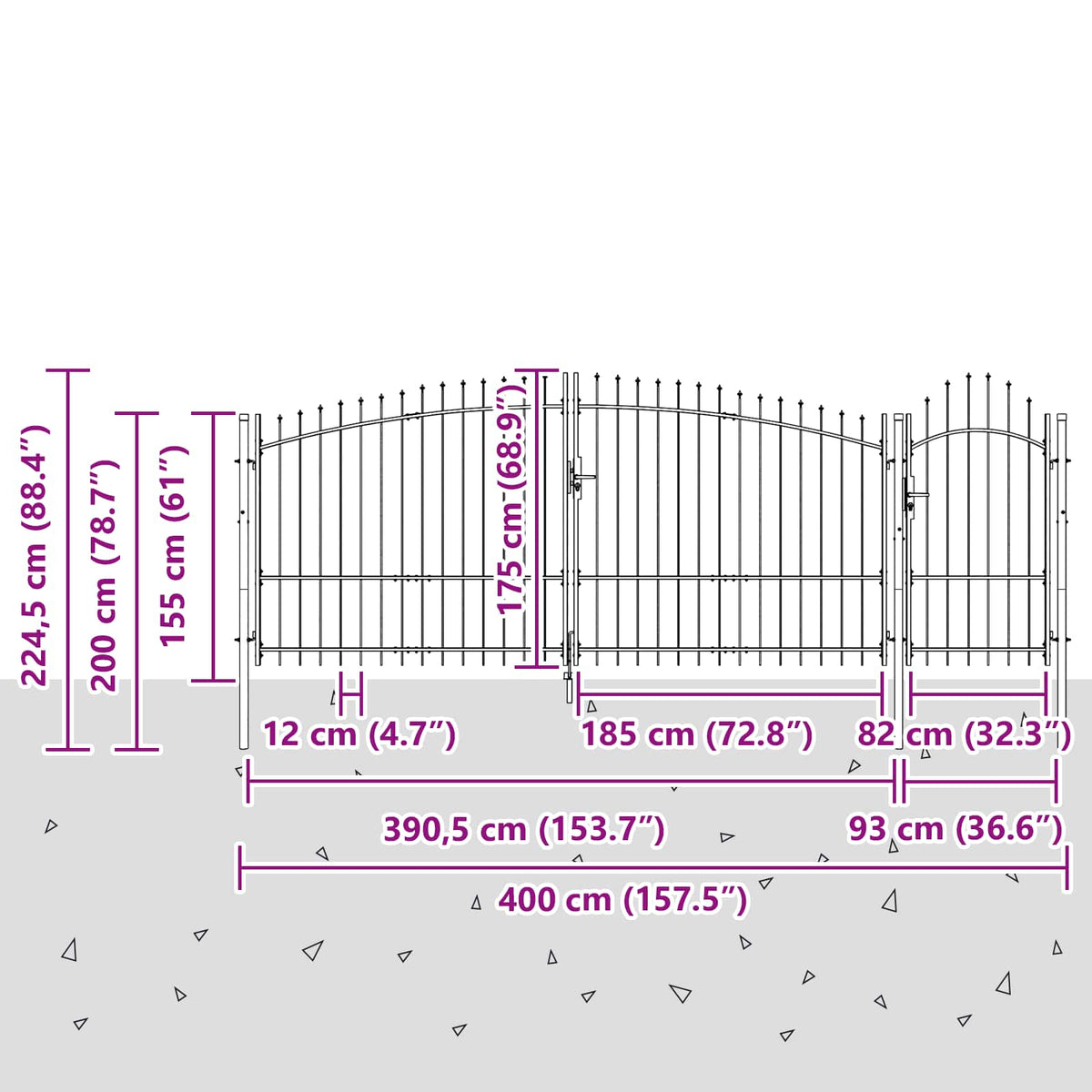 vidaXL Garden Gate WOERDEN 175 x 400 cm Lockable Steel Grey 3