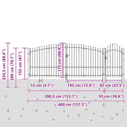 vidaXL Garden Gate WOERDEN 175 x 400 cm Lockable Steel Grey 3