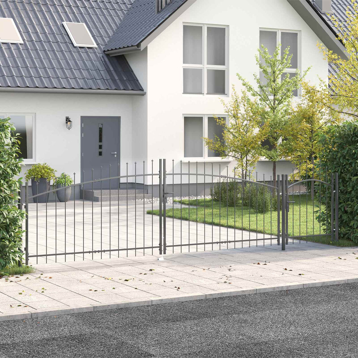 vidaXL Garden Gate WOERDEN 100 x 500 cm Lockable Steel Grey 1
