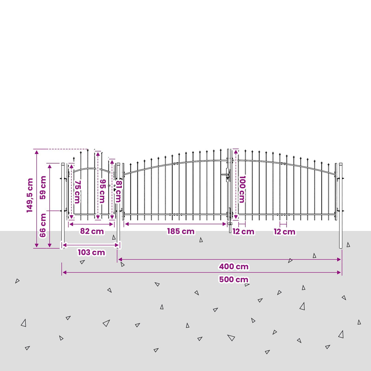 vidaXL Garden Gate WOERDEN 100 x 500 cm Lockable Steel Grey 6