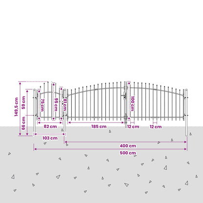 vidaXL Garden Gate WOERDEN 100 x 500 cm Lockable Steel Grey 6