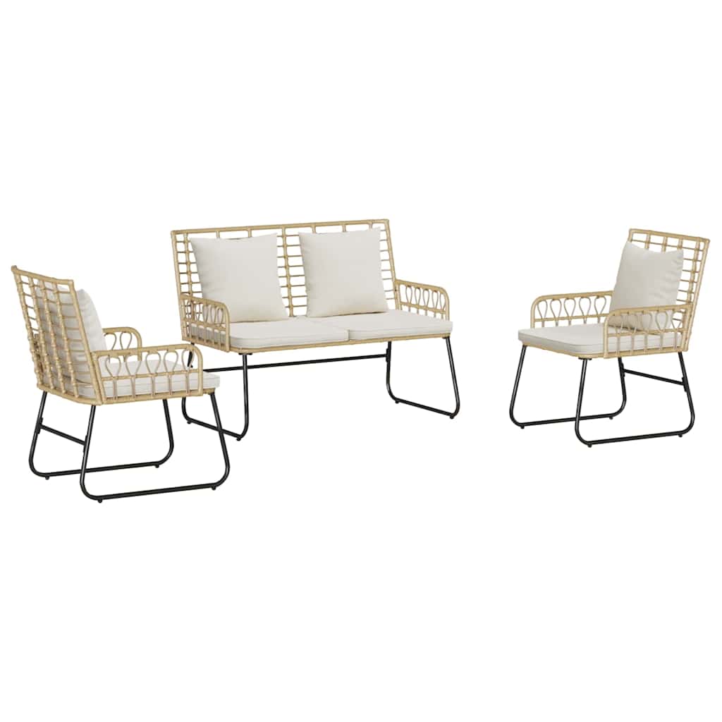 vidaXL Garden Dining Set 3 pcs Brown and Cream Poly Rattan 2