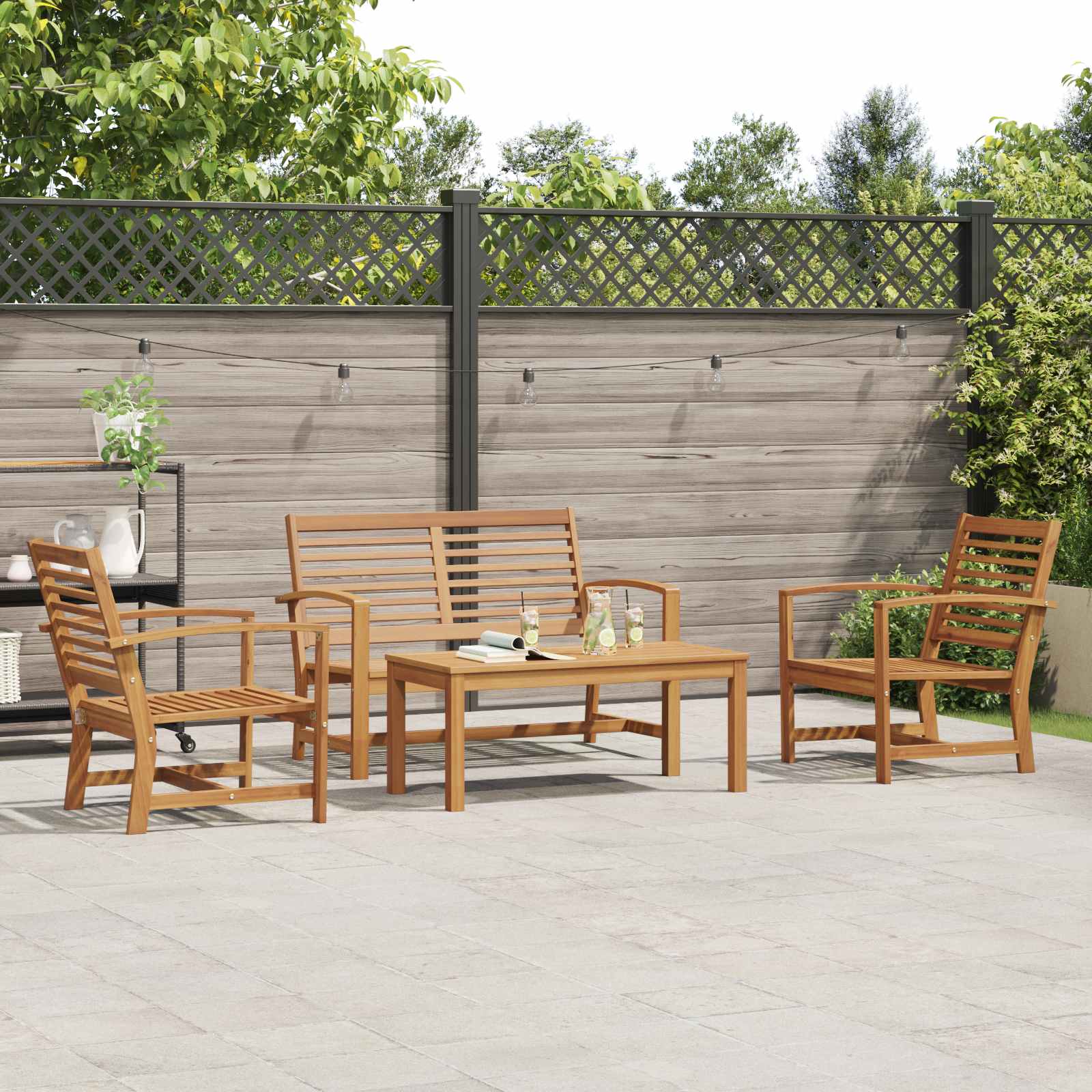 vidaXL Garden Sofa Set 4 pcs Natural Solid Teak Wood 4