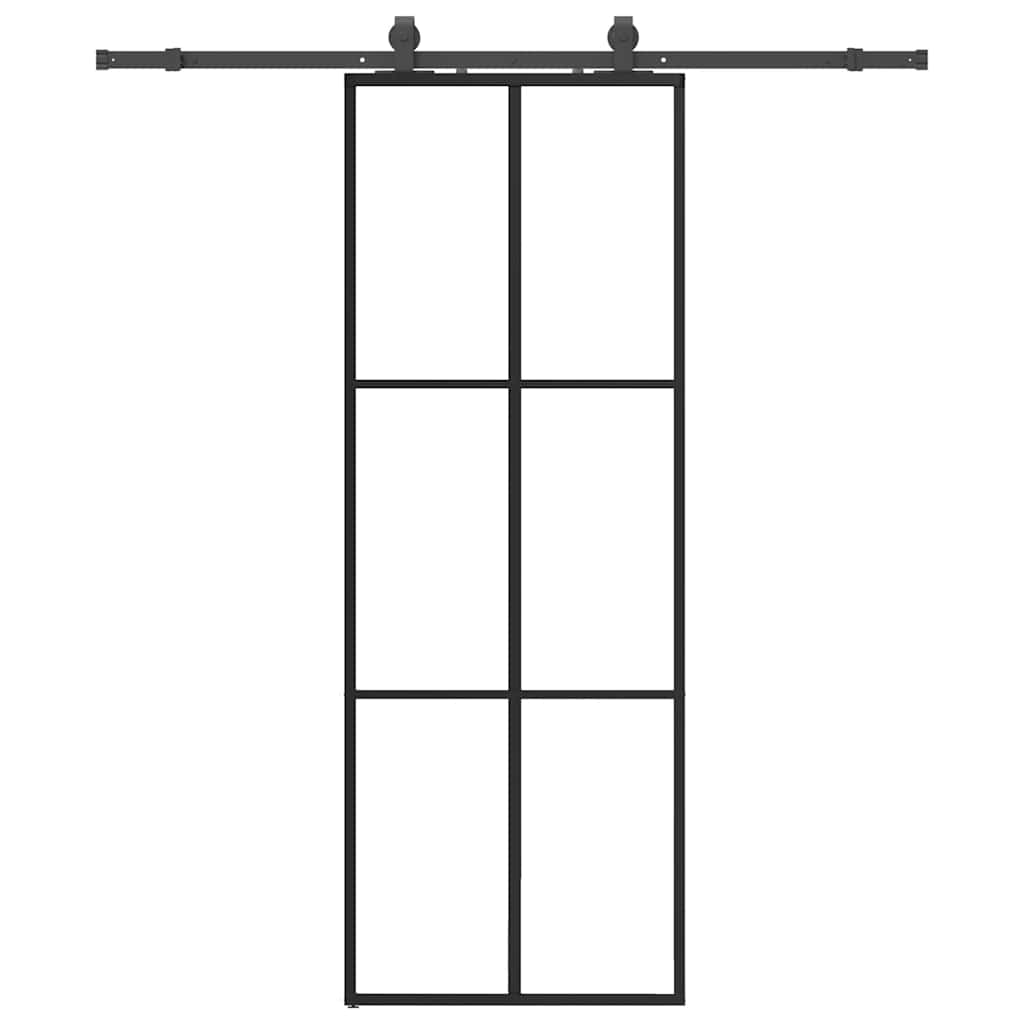 vidaXL Sliding Door with Hardware Set Black 76x205 cm ESG Glass 2