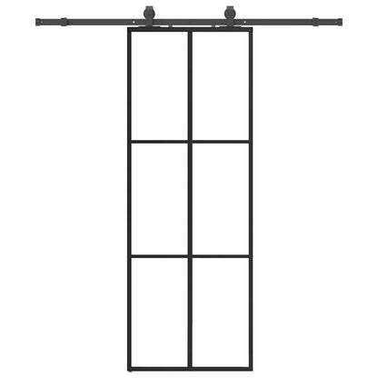 vidaXL Sliding Door with Hardware Set Black 76x205 cm ESG Glass 2