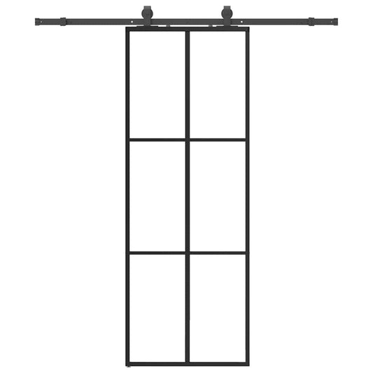 vidaXL Sliding Door with Hardware Set Black 76x205 cm ESG Glass 2