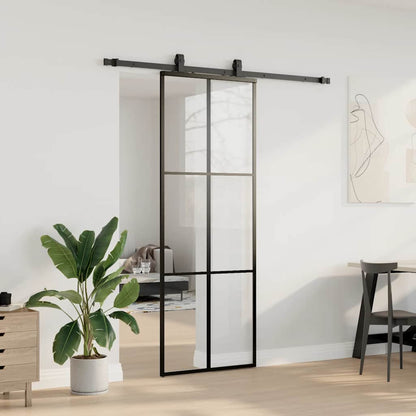 vidaXL Sliding Door with Hardware Set Black 76x205 cm ESG Glass 3