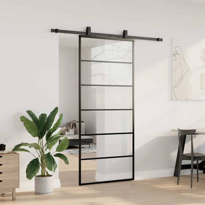 vidaXL Sliding Door with Hardware Set Black 90x205 cm ESG Glass 3