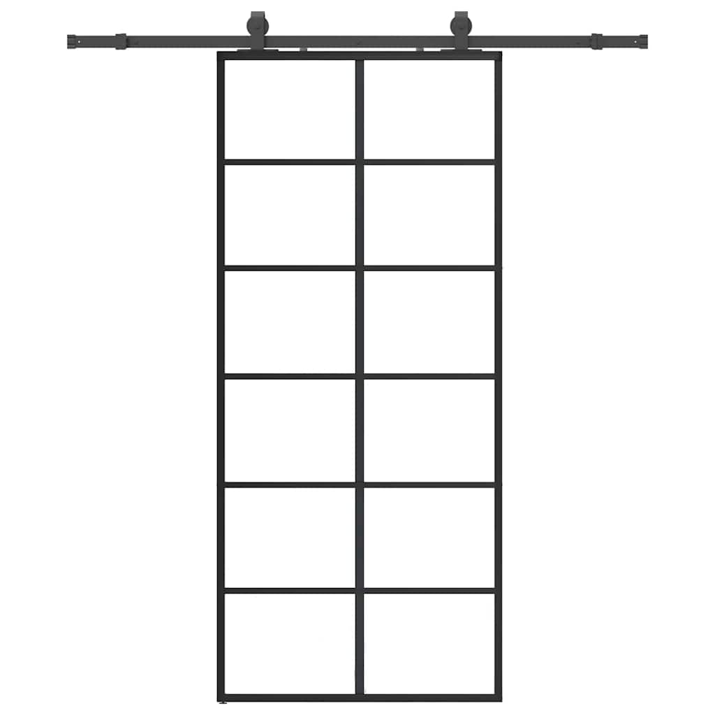 vidaXL Sliding Door with Hardware Set Black 90x205 cm ESG Glass 2