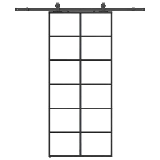 vidaXL Sliding Door with Hardware Set Black 90x205 cm ESG Glass 2