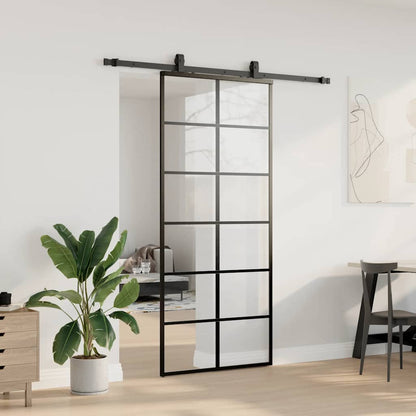 vidaXL Sliding Door with Hardware Set Black 90x205 cm ESG Glass 3