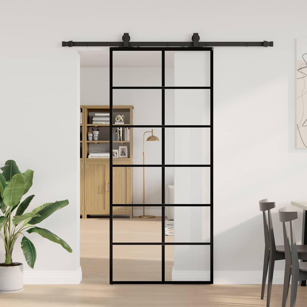 vidaXL Sliding Door with Hardware Set Black 90x205 cm ESG Glass 1