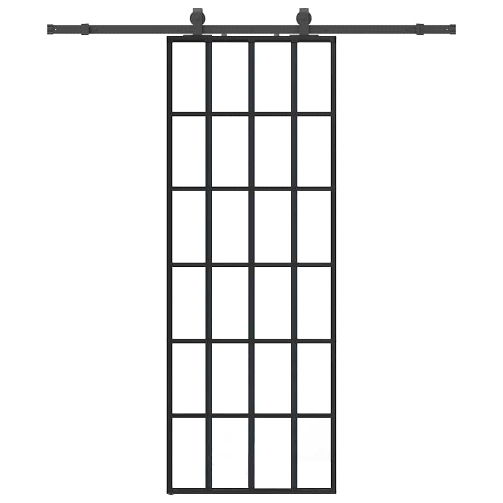 vidaXL Sliding Door with Hardware Set Black 76x205 cm ESG Glass 2