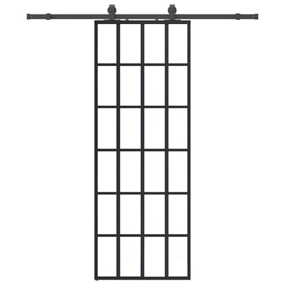 vidaXL Sliding Door with Hardware Set Black 76x205 cm ESG Glass 2