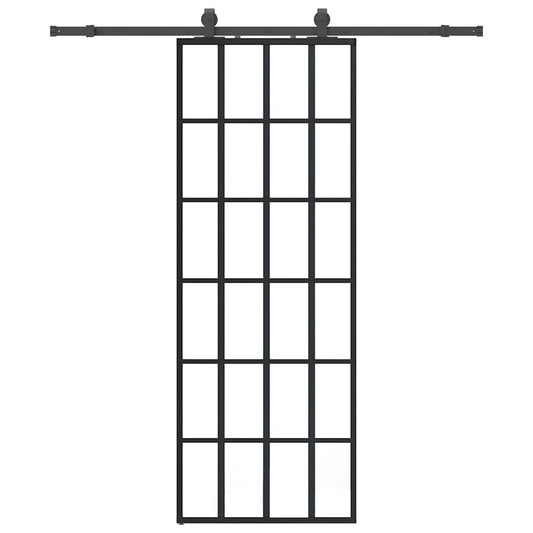 vidaXL Sliding Door with Hardware Set Black 76x205 cm ESG Glass 2