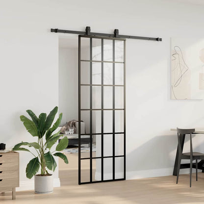 vidaXL Sliding Door with Hardware Set Black 76x205 cm ESG Glass 3
