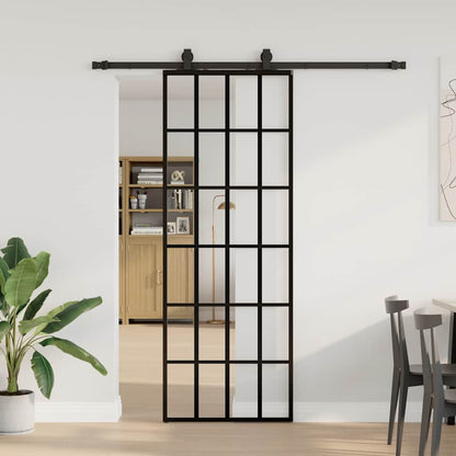 vidaXL Sliding Door with Hardware Set Black 76x205 cm ESG Glass 1