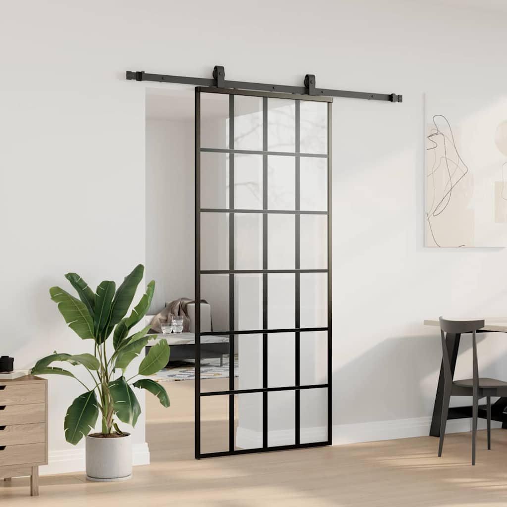 vidaXL Sliding Door with Hardware Set Black 90x205 cm ESG Glass 3