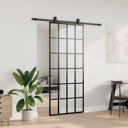vidaXL Sliding Door with Hardware Set Black 90x205 cm ESG Glass 3