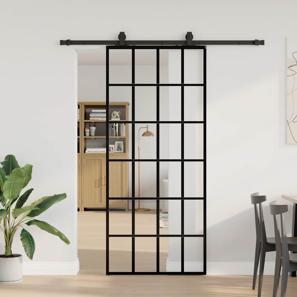 vidaXL Sliding Door with Hardware Set Black 90x205 cm ESG Glass 1