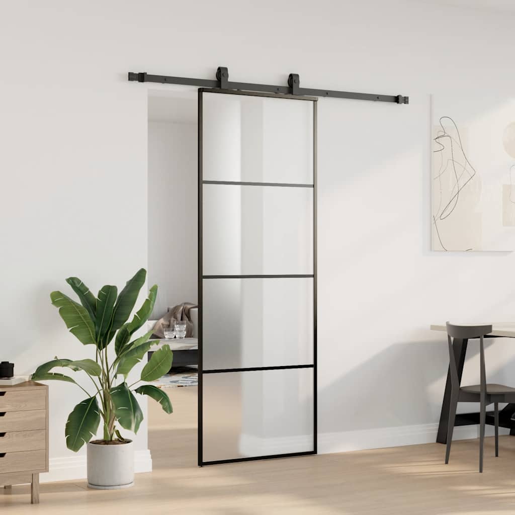 vidaXL Sliding Door with Hardware Set Black 76x205 cm ESG Glass 3