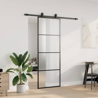 vidaXL Sliding Door with Hardware Set Black 76x205 cm ESG Glass 3