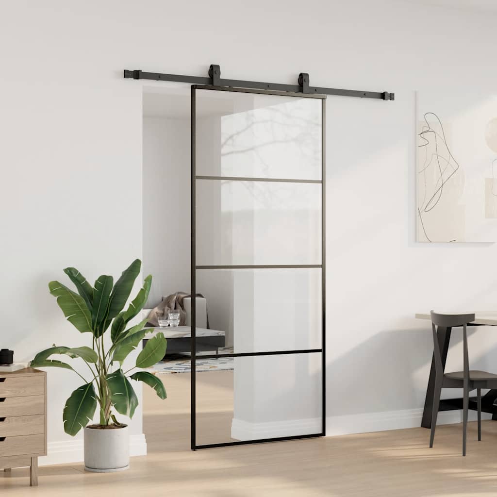 vidaXL Sliding Door with Hardware Set Black 90x205 cm ESG Glass 3