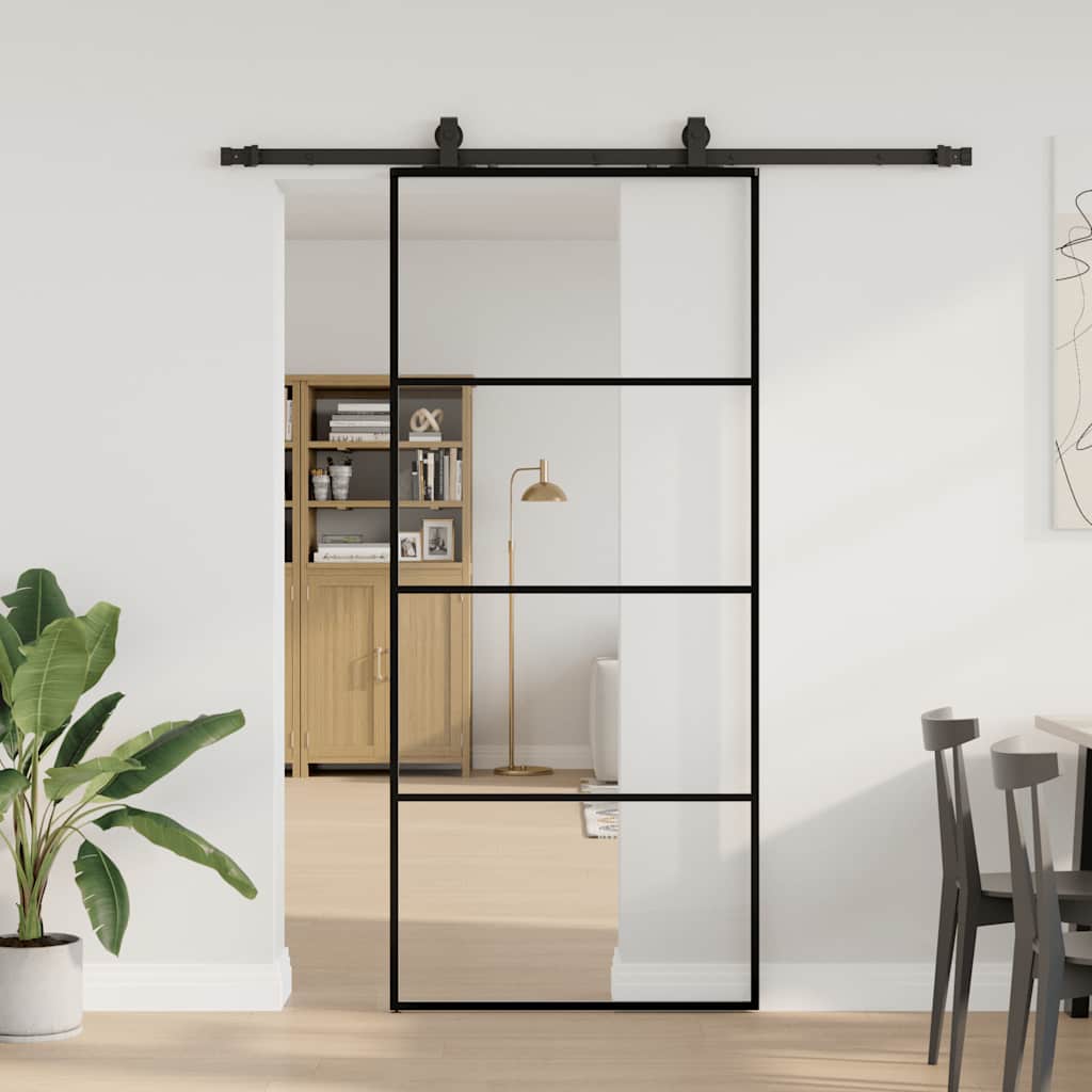 vidaXL Sliding Door with Hardware Set Black 90x205 cm ESG Glass 1