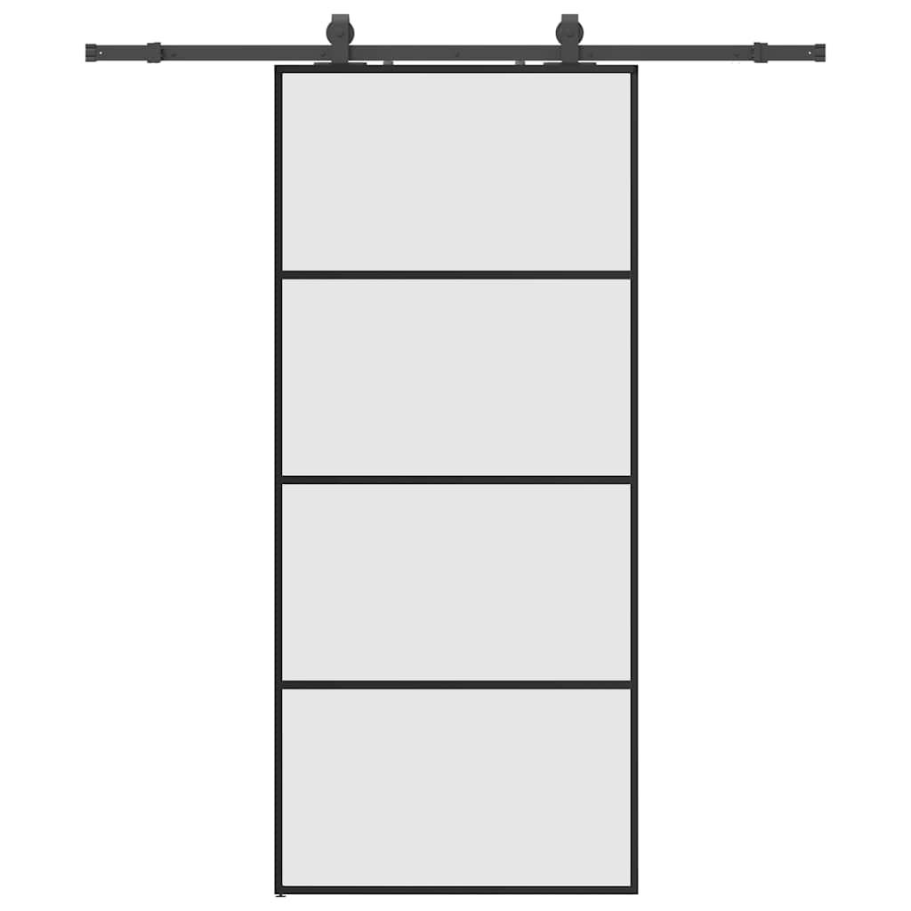 Sliding Door with Hardware Set 76x205 cm ESG Glass Black 90 cm 183 cm sliding rail Frosted