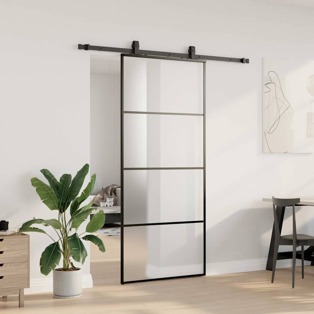 Sliding Door with Hardware Set 76x205 cm ESG Glass Black 90 cm 183 cm sliding rail Frosted