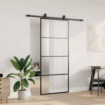 Sliding Door with Hardware Set 76x205 cm ESG Glass Black 90 cm 183 cm sliding rail Frosted