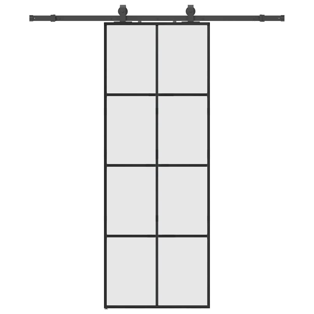 vidaXL Sliding Door with Hardware Set Black 76x205 cm ESG Glass 2