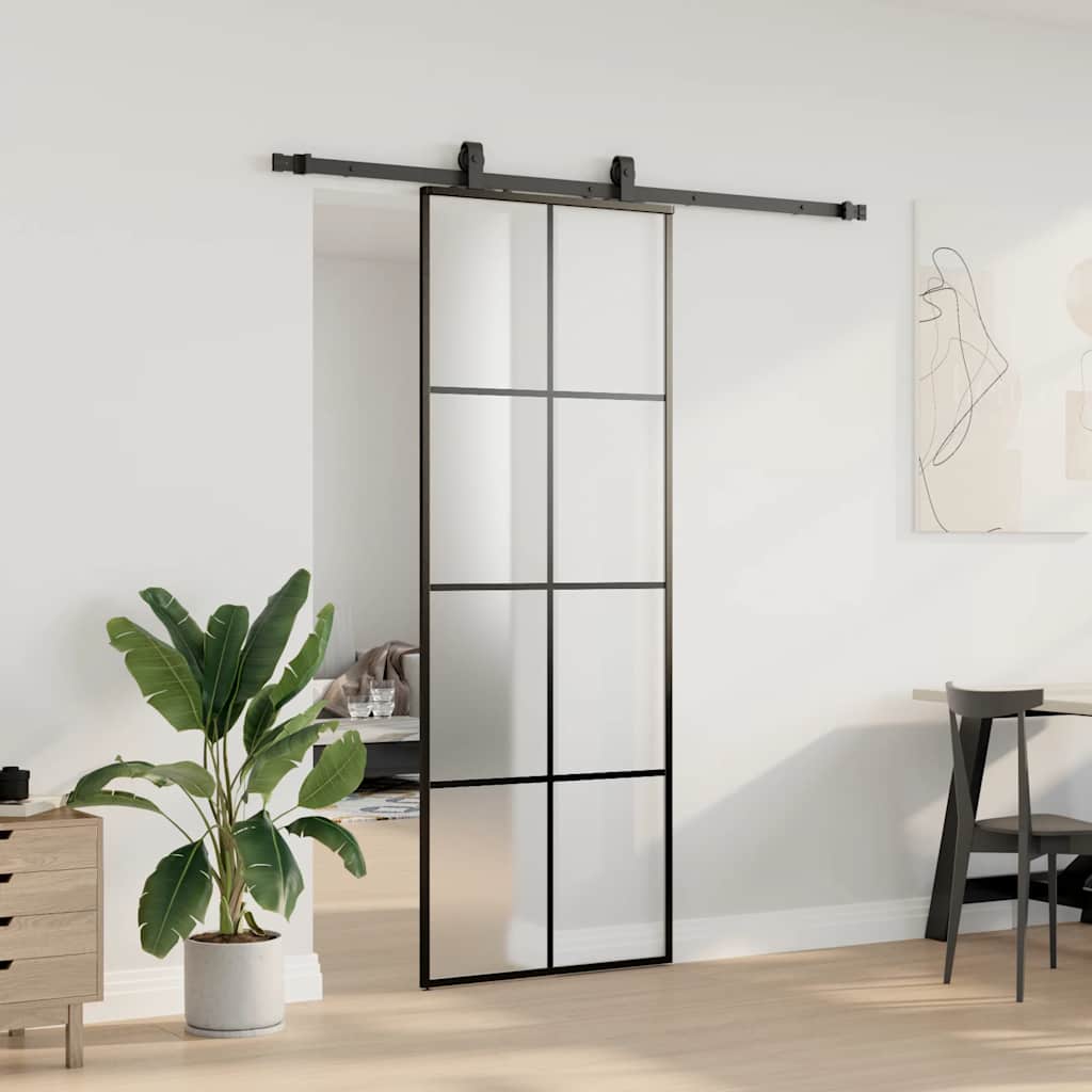 vidaXL Sliding Door with Hardware Set Black 76x205 cm ESG Glass 3