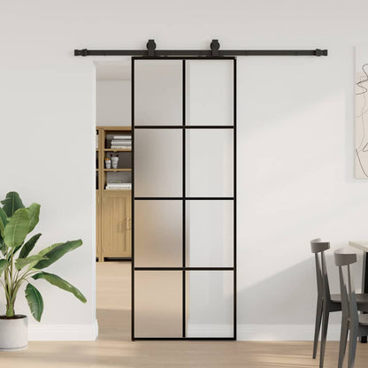 vidaXL Sliding Door with Hardware Set Black 76x205 cm ESG Glass 1