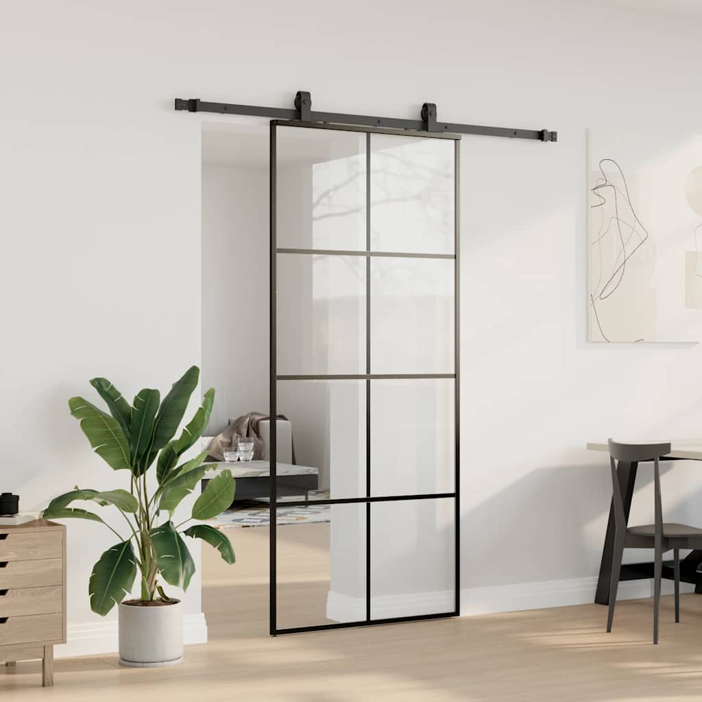 vidaXL Sliding Door with Hardware Set Black 90x205 cm ESG Glass 3