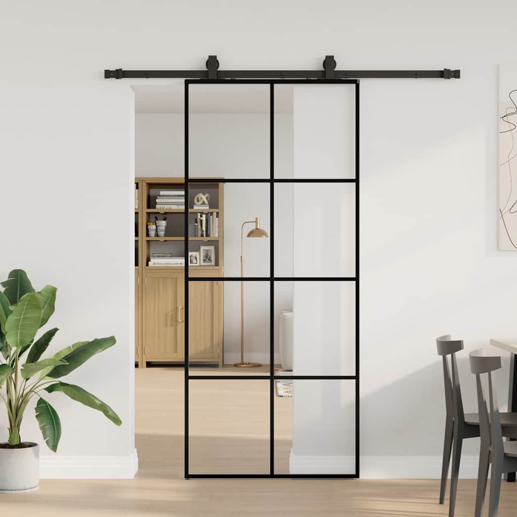 vidaXL Sliding Door with Hardware Set Black 90x205 cm ESG Glass 1