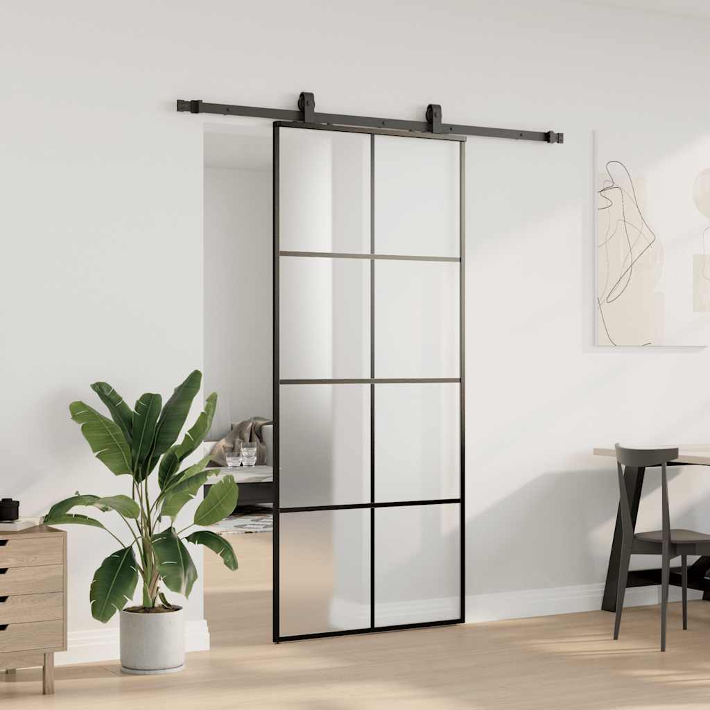 vidaXL Sliding Door with Hardware Set Black 90x205 cm ESG Glass 3