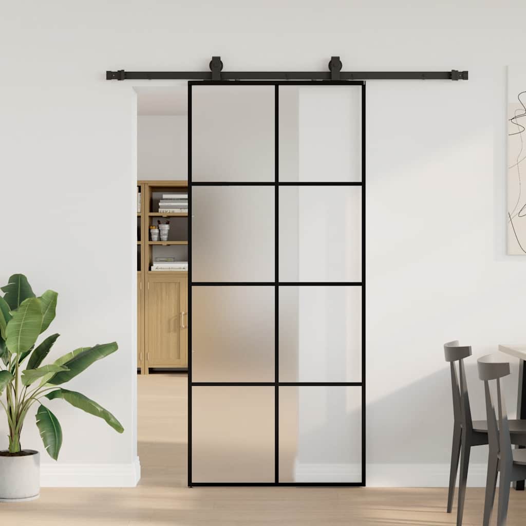 vidaXL Sliding Door with Hardware Set Black 90x205 cm ESG Glass 1