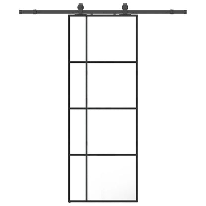 vidaXL Sliding Door with Hardware Set Black 76x205 cm ESG Glass 2