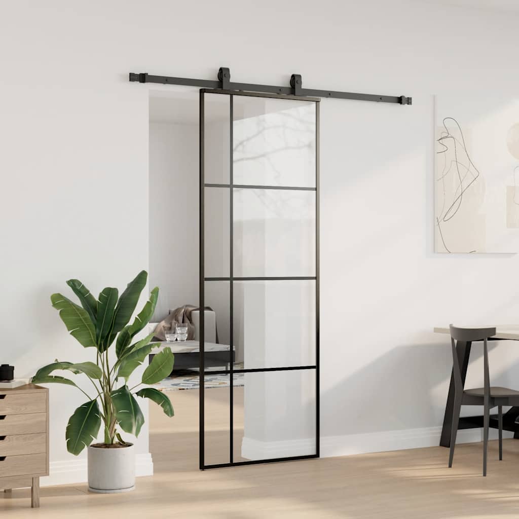 vidaXL Sliding Door with Hardware Set Black 76x205 cm ESG Glass 3